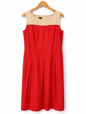 Talbots Linen Blend Colorblock Fit & Flare Midi Dress Red Beige Plus Size 20W